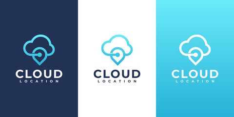 Cloud computing company logo and location icon vector