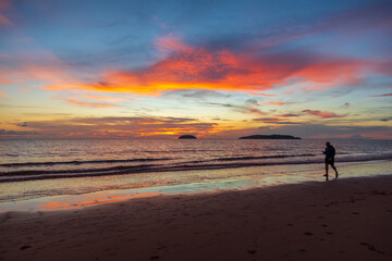 Beautiful Colorful and dramatic cloud during sunset on the coast in Tanjung Aru Beach, Kota Kinabalu, Sabah, Malaysia