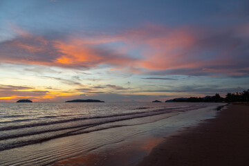 Beautiful Colorful and dramatic cloud during sunset on the coast in Tanjung Aru Beach, Kota Kinabalu, Sabah, Malaysia