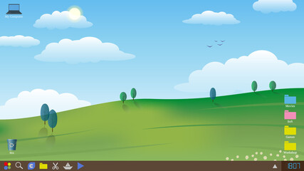 Desktop snapshot, screensaver. Wallpaper with a calm landscape. Vector illustration.