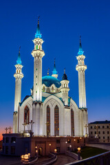 View of the mosque Kul Sharif in Kazan at sunrise.