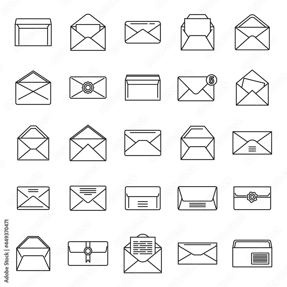 Poster envelope icons set outline vector. blank mail