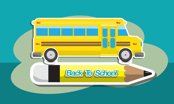 School bus with cartoon style. Flat and solid color vector illustration.