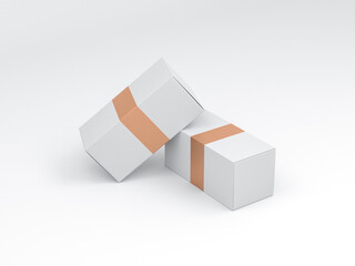 Obraz premium Two White carton Boxes Mockup with gold part on white background