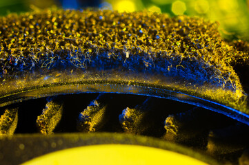 Computer cooler blades close up in dust