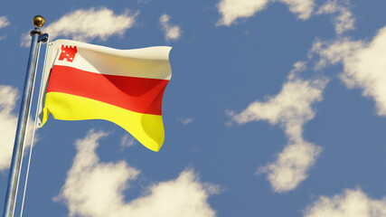 Santa Barbara California 3D rendered realistic waving flag illustration on Flagpole. Isolated on sky background with space on the right side.