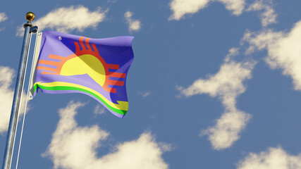 Roswell 3D rendered realistic waving flag illustration on Flagpole. Isolated on sky background with space on the right side.
