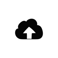 Upload  data, on cloud icon in solid black flat shape glyph icon, isolated on white background 