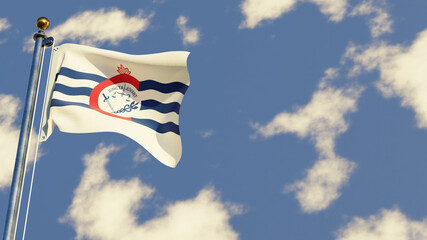 Cincinnati Ohio 3D rendered realistic waving flag illustration on Flagpole. Isolated on sky background with space on the right side.