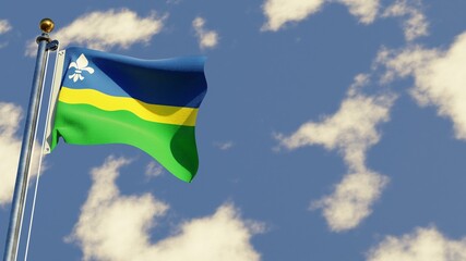 Flevoland 3D rendered realistic waving flag illustration on Flagpole. Isolated on sky background with space on the right side.