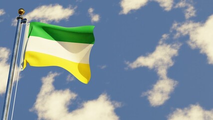 Sucumbios 3D rendered realistic waving flag illustration on Flagpole. Isolated on sky background with space on the right side.