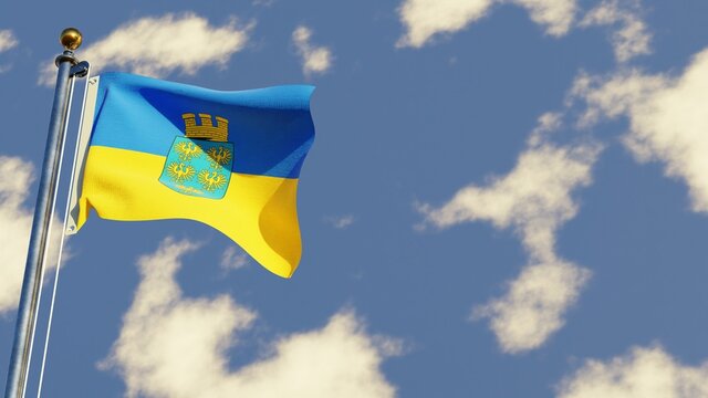Lower Austria 3D rendered realistic waving flag illustration on Flagpole. Isolated on sky background with space on the right side.