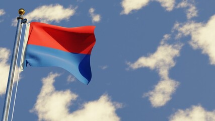Cotopaxi 3D rendered realistic waving flag illustration on Flagpole. Isolated on sky background with space on the right side.