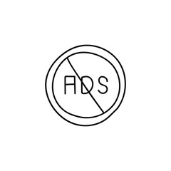 Ad block icon in flat black line style, isolated on white background 