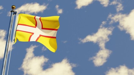 Dorset 3D rendered realistic waving flag illustration on Flagpole. Isolated on sky background with space on the right side.