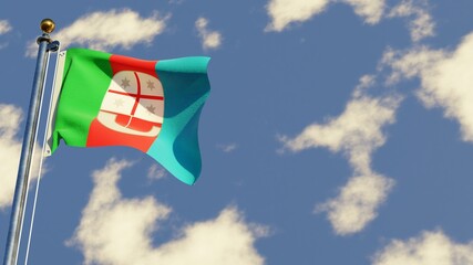 Liguria 3D rendered realistic waving flag illustration on Flagpole. Isolated on sky background with space on the right side.