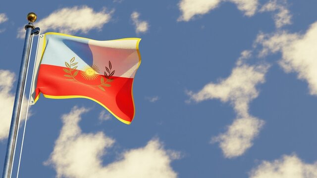 Catamarca 3D rendered realistic waving flag illustration on Flagpole. Isolated on sky background with space on the right side.