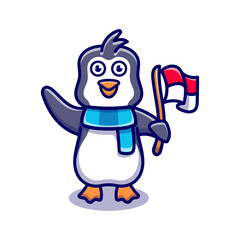 cute penguin celebration indonesia independence day