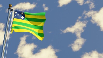 Flag Of Goias 3D rendered realistic waving flag illustration on Flagpole. Isolated on sky background with space on the right side.
