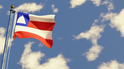 Bahia 3D rendered realistic waving flag illustration on Flagpole. Isolated on sky background with space on the right side.