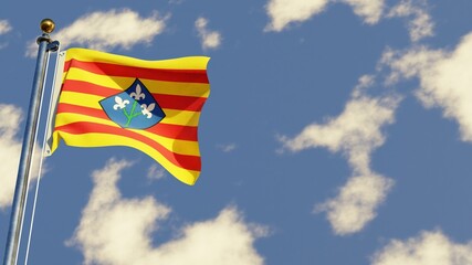 Lerida 3D rendered realistic waving flag illustration on Flagpole. Isolated on sky background with space on the right side.