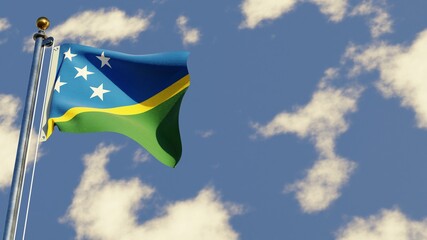 Salomon Islands 3D rendered realistic waving flag illustration on Flagpole. Isolated on sky background with space on the right side.