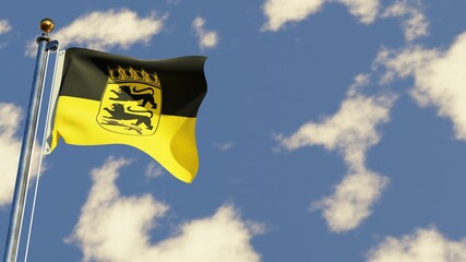 Baden-Wuerttemberg 3D rendered realistic waving flag illustration on Flagpole. Isolated on sky background with space on the right side.