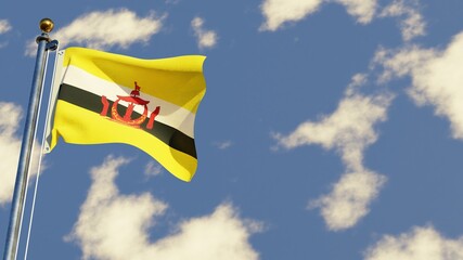 Brunei 3D rendered realistic waving flag illustration on Flagpole. Isolated on sky background with space on the right side.