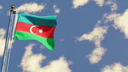 Azerbaijan 3D rendered realistic waving flag illustration on Flagpole. Isolated on sky background with space on the right side.