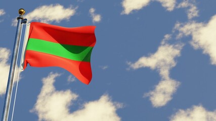 Transnistria 3D rendered realistic waving flag illustration on Flagpole. Isolated on sky background with space on the right side.