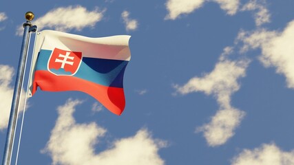 Slovakia 3D rendered realistic waving flag illustration on Flagpole. Isolated on sky background with space on the right side.