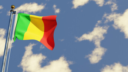 Mali 3D rendered realistic waving flag illustration on Flagpole. Isolated on sky background with space on the right side.