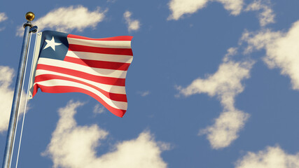 Liberia 3D rendered realistic waving flag illustration on Flagpole. Isolated on sky background with space on the right side.
