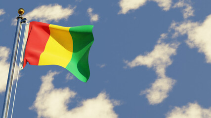 Guinea Bissau 3D rendered realistic waving flag illustration on Flagpole. Isolated on sky background with space on the right side.