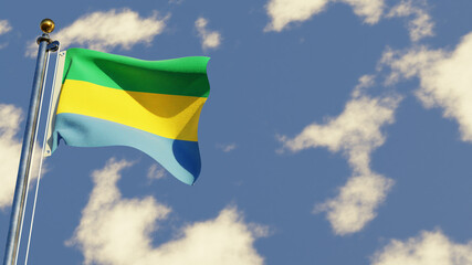 Gabun 3D rendered realistic waving flag illustration on Flagpole. Isolated on sky background with space on the right side.