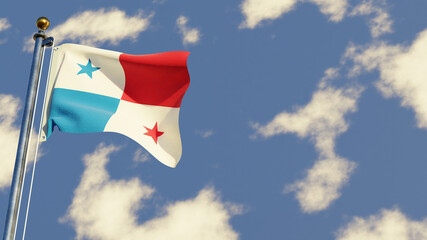 Panama 3D rendered realistic waving flag illustration on Flagpole. Isolated on sky background with space on the right side.