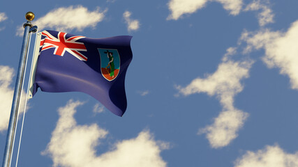 Montserrat 3D rendered realistic waving flag illustration on Flagpole. Isolated on sky background with space on the right side.