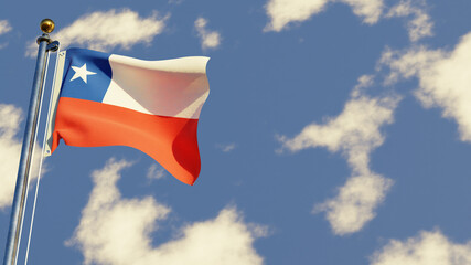 Chile 3D rendered realistic waving flag illustration on Flagpole. Isolated on sky background with space on the right side.