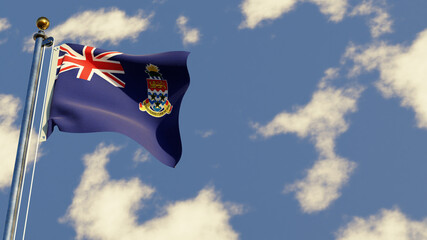 Cayman Islands 3D rendered realistic waving flag illustration on Flagpole. Isolated on sky background with space on the right side.