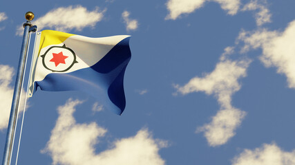 Bonaire 3D rendered realistic waving flag illustration on Flagpole. Isolated on sky background with space on the right side.