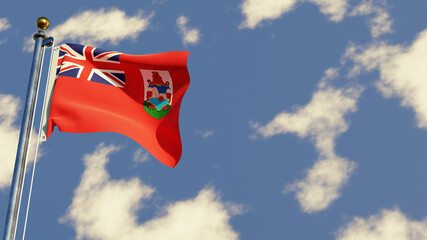 Bermuda 3D rendered realistic waving flag illustration on Flagpole. Isolated on sky background with space on the right side.