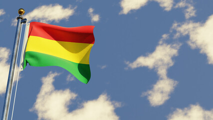 Bolivia 3D rendered realistic waving flag illustration on Flagpole. Isolated on sky background with space on the right side.