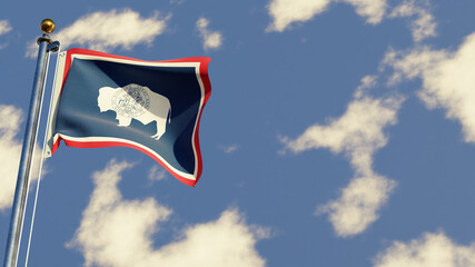 Wyoming 3D rendered realistic waving flag illustration on Flagpole. Isolated on sky background with space on the right side.