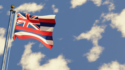 Hawaii 3D rendered realistic waving flag illustration on Flagpole. Isolated on sky background with space on the right side.