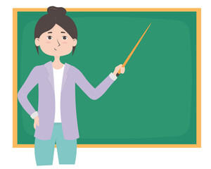 Cute cartoon teacher girl with a pointer