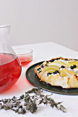 pear pie and berry juice
