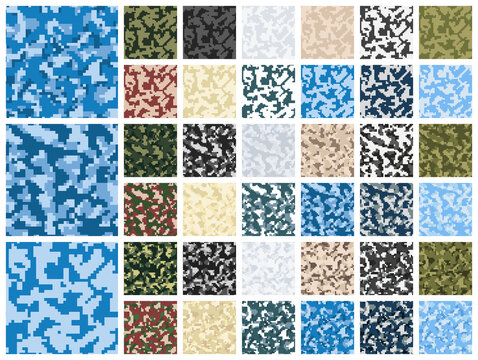 Collection military and army pixel camouflage seamless pattern