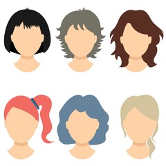 Female avatar with different hairstyles. Profile picture icons.