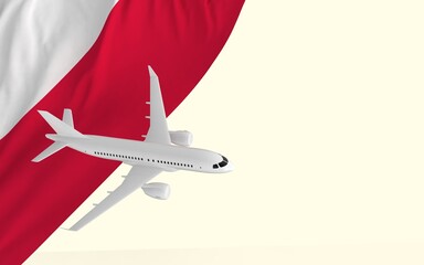 Flight by passenger airplane travel concept on the national country flag of Poland geopolitics and tourism banner with copy space cut out ready 3d rendering image