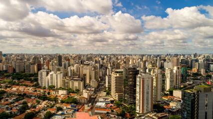 Aerial view of Sao Paulo city. Prevervetion area with trees and green area of Ibirapuera park in Sao Paulo city, Brazil